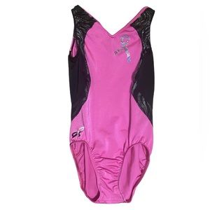 GK ELITE Gymnastics Leotard/Leo Adult Small/AXS Black Pink Ribbon Breast Cancer